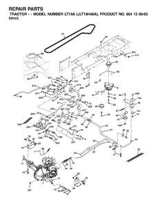 Drive Diagram and Parts List for LT19A (954130063)(2002-02) Jonsered Lawn Tractor
