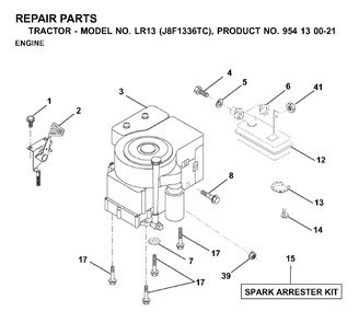 Engine Diagram and Parts List for LR13 (954130021)(2000-02) Jonsered Lawn Tractor