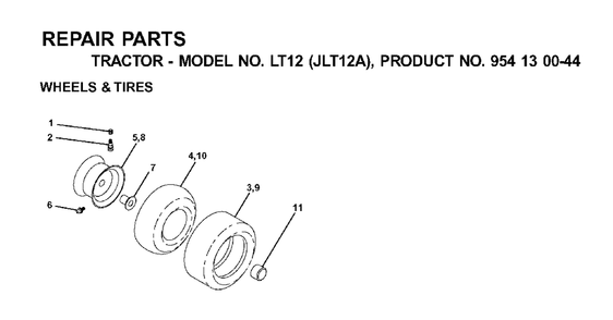 Wheels Tires Diagram and Parts List for LT12 (954130044)(2001-01) Jonsered Lawn Tractor
