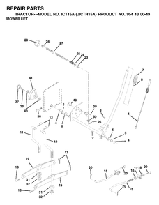 Mower Lift / Deck Lift Diagram and Parts List for ICT15A (954130049-A)(2001-02) Jonsered Lawn Tractor