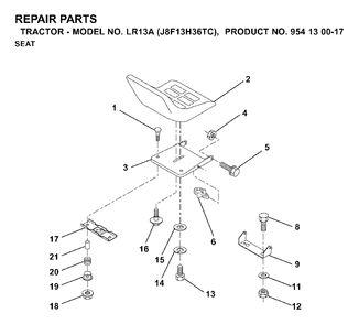 Seat Diagram and Parts List for LR13A (954130017)(2000-02) Jonsered Lawn Tractor