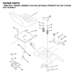 Seat Diagram and Parts List for LT2119A (954130090)(2003-01) Jonsered Lawn Tractor