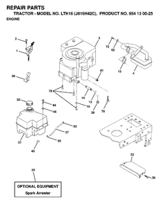 Engine Cutting Equipment Diagram and Parts List for LTH16 (954130025)(1998-12) Jonsered Lawn Tractor