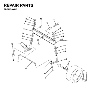 Front Axel Diagram and Parts List for LR10 1995-01 Jonsered Lawn Tractor