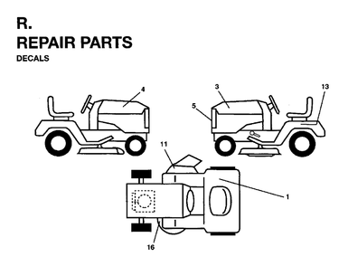Decals Diagram and Parts List for LR12 (954003411)(1996-01) Jonsered Lawn Tractor