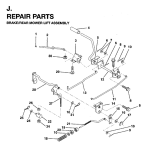 Brake / Rear Mower Lift Diagram and Parts List for LRH13 (954003421)(1996-01) Jonsered Lawn Tractor