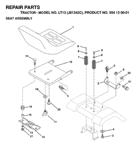 Seat Diagram and Parts List for LT13 (954130001)(1998-12) Jonsered Lawn Tractor