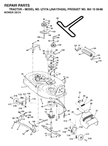 Mower Deck / Cutting Deck Diagram and Parts List for LT17A (954130086)(2003-01) Jonsered Lawn Tractor