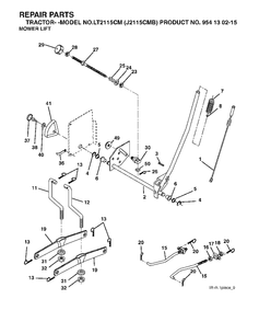 Mower Lift / Deck Lift Diagram and Parts List for LT2115CM (954130215)(2004-06) Jonsered Lawn Tractor