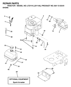 Engine Cutting Equipment Diagram and Parts List for LT2114 (954130201)(2003-01) Jonsered Lawn Tractor
