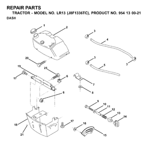 Dash Diagram and Parts List for LR13 (954130021)(2000-02) Jonsered Lawn Tractor