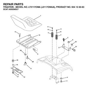 Seat Diagram and Parts List for LT2117CMA (954130093)(2003-01) Jonsered Lawn Tractor