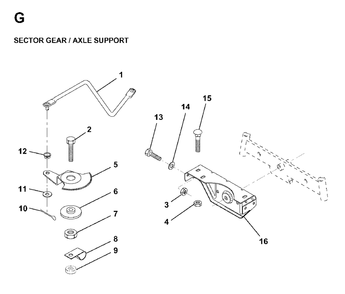 Sector Gear / Axle Support Diagram and Parts List for LR13 (954130013)(1998-01) Jonsered Lawn Tractor
