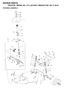 Steering Diagram and Parts List for LT13 (954130035)(2000-04) Jonsered Lawn Tractor
