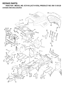 Chassis Enclosures Diagram and Parts List for ICTH16 (954130028)(1999-03) Jonsered Lawn Tractor