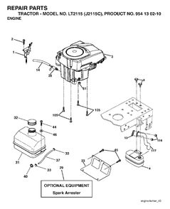 Engine Cutting Equipment Diagram and Parts List for LT2115 (954130210)(2004-09) Jonsered Lawn Tractor