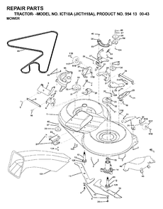 Mower Deck / Cutting Deck Diagram and Parts List for ICT18A (954130043-A)(2000-03) Jonsered Lawn Tractor