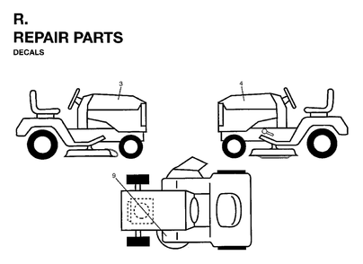 Decals Diagram and Parts List for YTH18 (954003471)(1996-01) Jonsered Lawn Tractor
