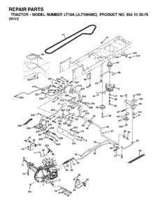 Drive Diagram and Parts List for LT19A (954130078)(2002-09) Jonsered Lawn Tractor