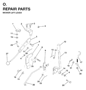 Mower Lift Lever Diagram and Parts List for LR12 (954003411)(1996-01) Jonsered Lawn Tractor