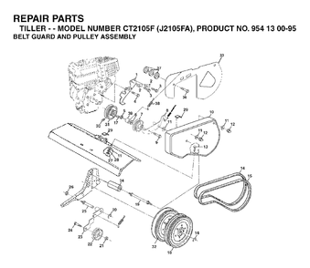 Belt Guard Pulley Diagram and Parts List for CT2105 (954130095)(2003-01) Jonsered Tiller