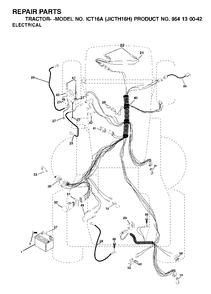 Electrical Diagram and Parts List for ICT16A (954130042-H)(2002-01) Jonsered Lawn Tractor