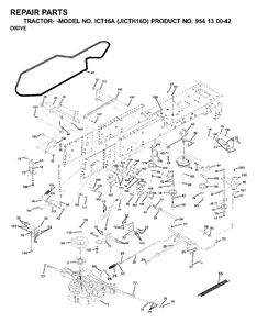 Drive Diagram and Parts List for ICT16A (954130042-D)(2000-04) Jonsered Lawn Tractor