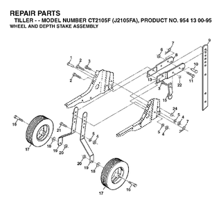 Wheel Depth Stake Assembly Diagram and Parts List for CT2105 (954130095)(2003-01) Jonsered Tiller