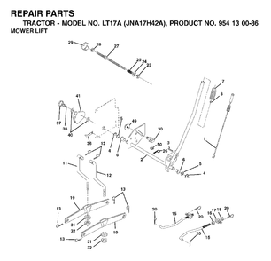 Mower Lift / Deck Lift Diagram and Parts List for LT17A (954130086)(2003-01) Jonsered Lawn Tractor