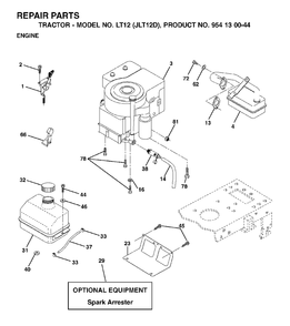 Engine Diagram and Parts List for LT12 (954130044)(2002-02) Jonsered Lawn Tractor