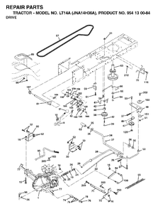 Drive Diagram and Parts List for LT14A (954130084)(2003-01) Jonsered Lawn Tractor