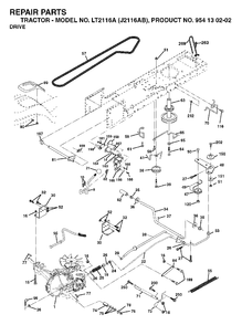 Drive Diagram and Parts List for LT2116A (954130202-B)(2003-01) Jonsered Lawn Tractor