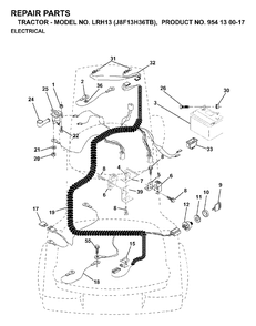 Electrical Diagram and Parts List for LRH13 (954130017)(1998-12) Jonsered Lawn Tractor