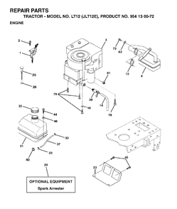 Engine Diagram and Parts List for LT12 (954130072)(2002-06) Jonsered Lawn Tractor