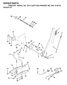 Mower Lift / Deck Lift Diagram and Parts List for ICT14 (954130079)(2002-06) Jonsered Lawn Tractor