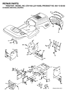 Chassis Enclosures Diagram and Parts List for LT2116A (954130202-B)(2003-01) Jonsered Lawn Tractor