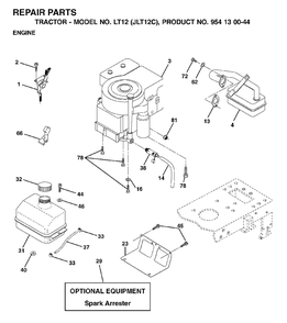 Engine Diagram and Parts List for LT12 (954130044)(2001-09) Jonsered Lawn Tractor