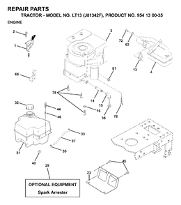 Engine Cutting Equipment Diagram and Parts List for LT13 (954130035)(2000-04) Jonsered Lawn Tractor