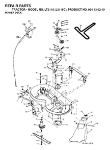 Mower Deck / Cutting Deck Diagram and Parts List for LT2115 (954130210)(2004-09) Jonsered Lawn Tractor