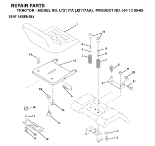 Seat Diagram and Parts List for LT2117A (954130089)(2003-01) Jonsered Lawn Tractor