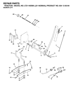 Mower Lift / Deck Lift Diagram and Parts List for LT2119CMA (954130094)(2003-01) Jonsered Lawn Tractor