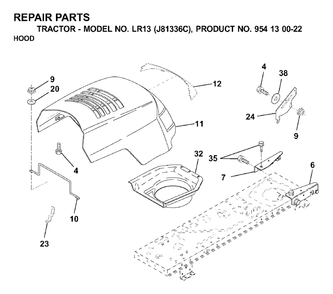 Hood Diagram and Parts List for LR13 (954130022)(2000-03) Jonsered Lawn Tractor