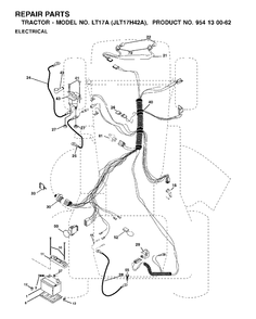 Electrical Diagram and Parts List for LT17A (954130062)(2002-06) Jonsered Lawn Tractor