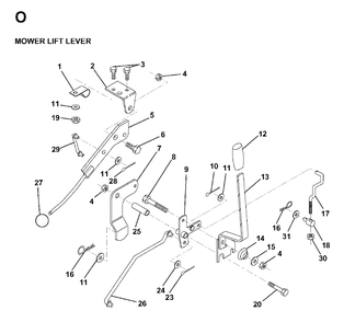 Mower Lift Lever Diagram and Parts List for LRH13 1998-01 Jonsered Lawn Tractor