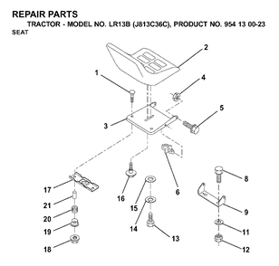 Seat Diagram and Parts List for LR13B (954130023)(2000-03) Jonsered Lawn Tractor