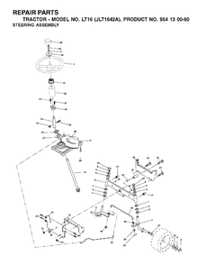 Steering Diagram and Parts List for LT16 (954130060-A)(2002-06) Jonsered Lawn Tractor