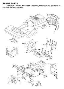 Chassis Enclosures Diagram and Parts List for LT15A (954130037-K)(2001-09) Jonsered Lawn Tractor