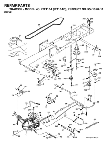 Drive Diagram and Parts List for LT2115A (954130211)(2004-09) Jonsered Lawn Tractor