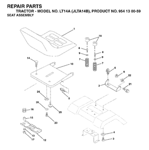 Seat Diagram and Parts List for LT14A (954130059)(2003-01) Jonsered Lawn Tractor
