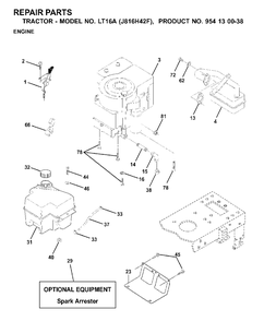 Engine Cutting Equipment Diagram and Parts List for LT16A (954130038)(2000-03) Jonsered Lawn Tractor